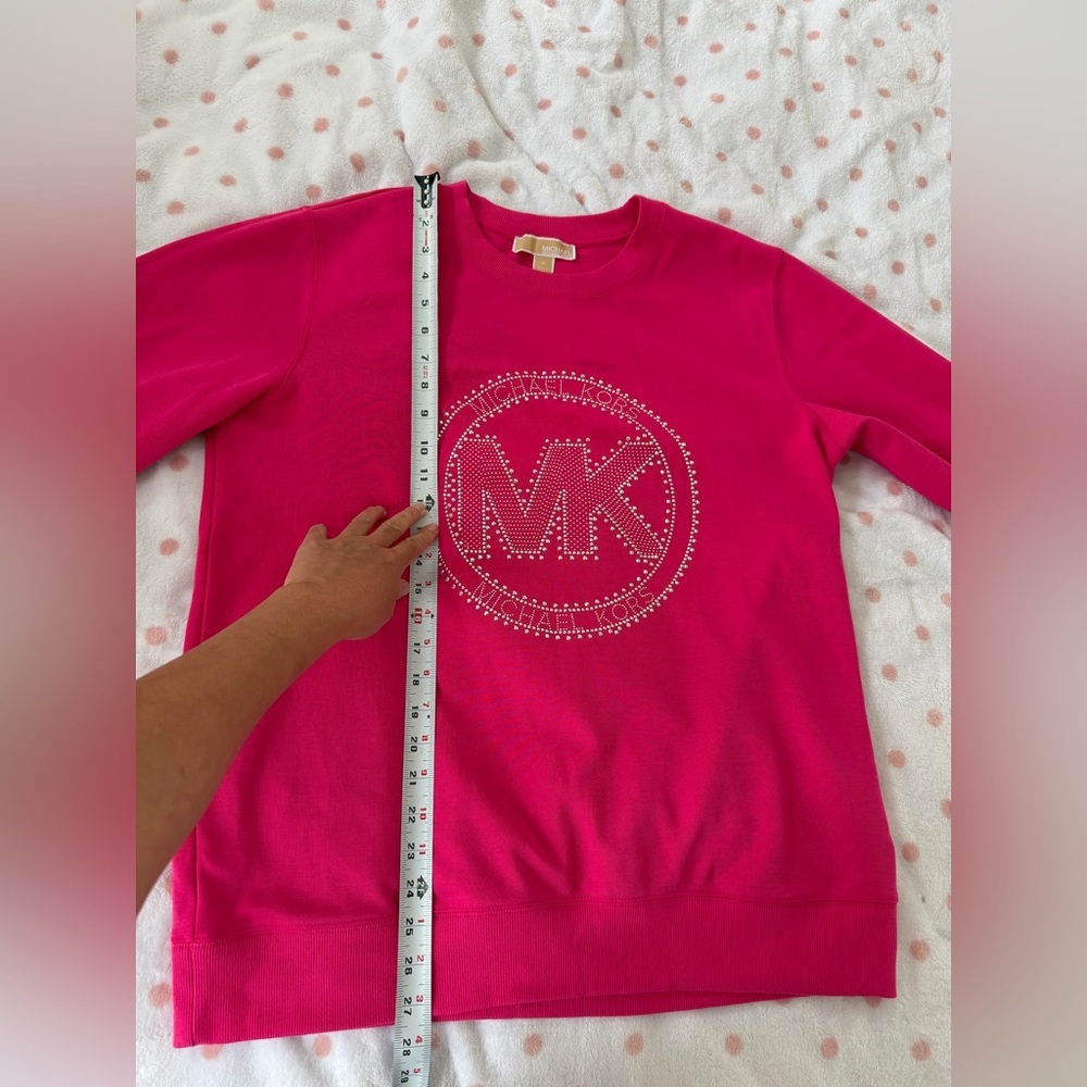 Michael Kors Pink Embellished Logo Cotton Blend Sweatshirt - Picture 3 of 8